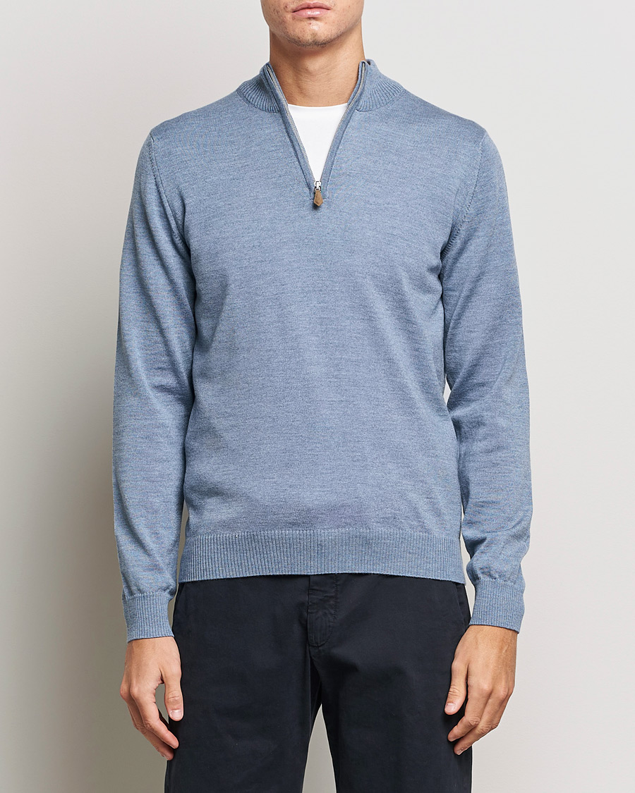 Herre | Udsalg tøj | Stenströms | Merino Half Zip Light Blue