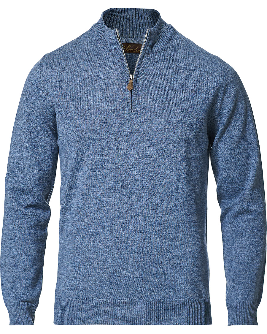 Herre | Trøjer | Stenströms | Merino Half Zip Blue Mouliné