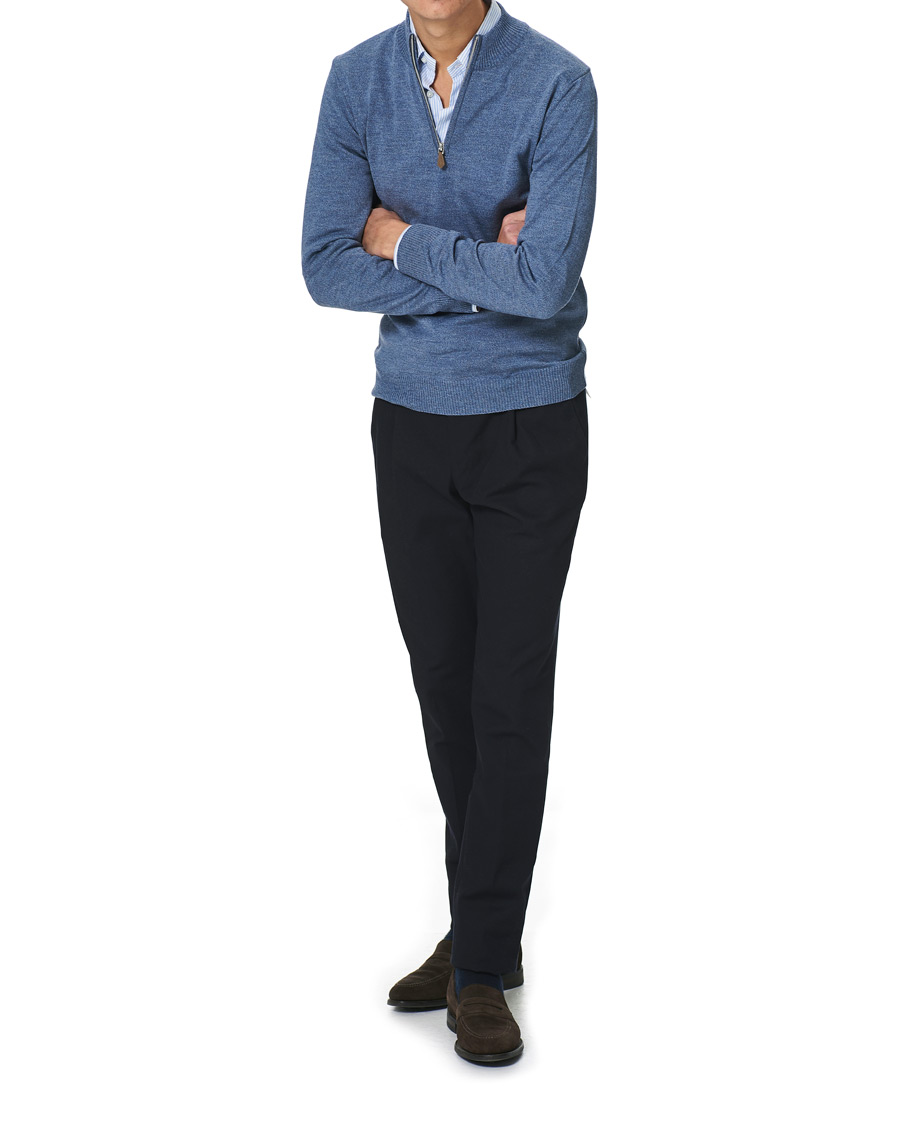 Herre | Trøjer | Stenströms | Merino Half Zip Blue Mouliné
