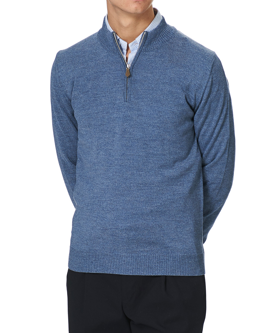 Herre | Trøjer | Stenströms | Merino Half Zip Blue Mouliné