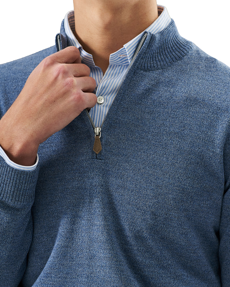 Herre | Trøjer | Stenströms | Merino Half Zip Blue Mouliné