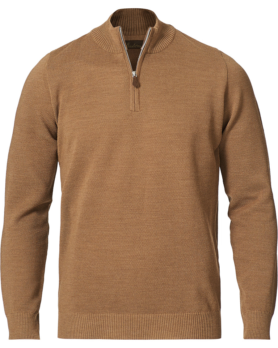 Herre | Trøjer | Stenströms | Textured Merino Half Zip Brown
