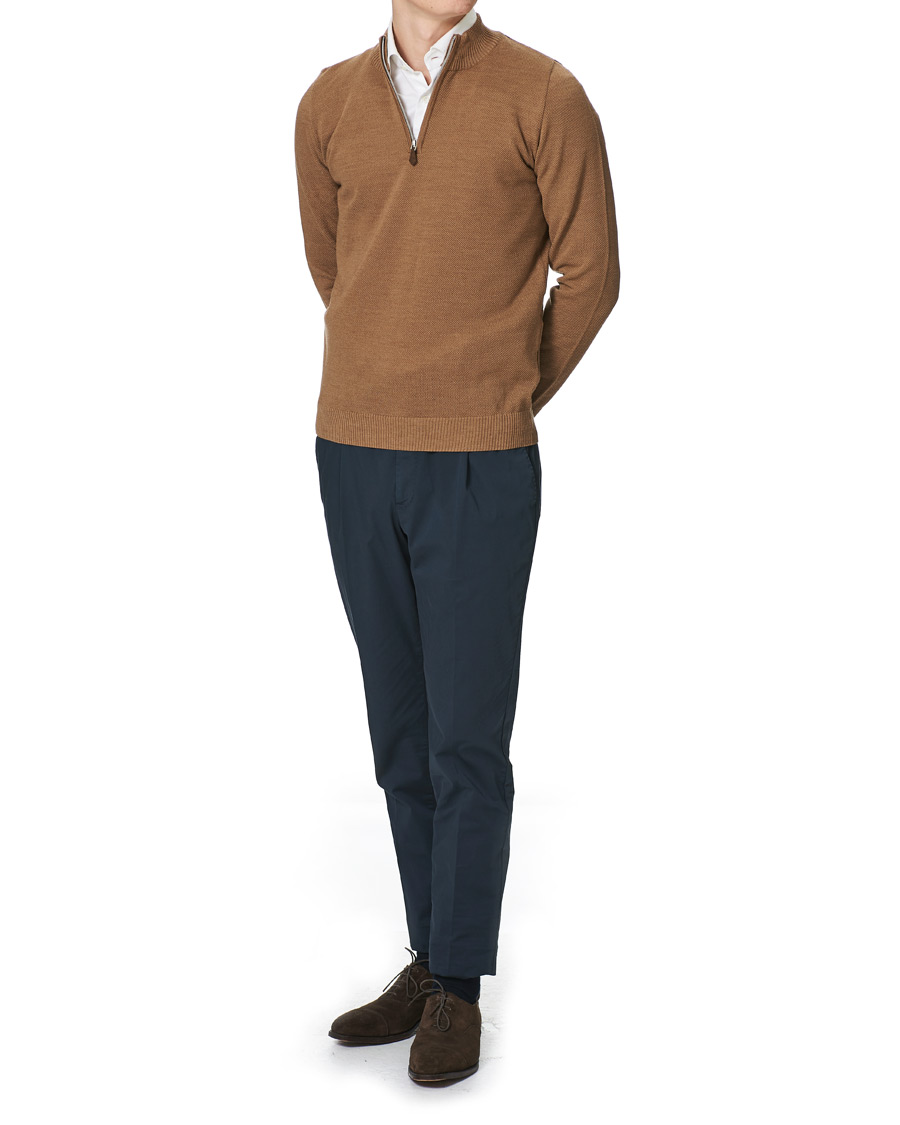 Herre | Trøjer | Stenströms | Textured Merino Half Zip Brown