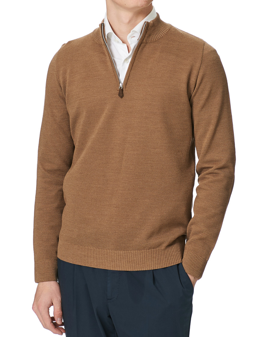 Herre | Trøjer | Stenströms | Textured Merino Half Zip Brown