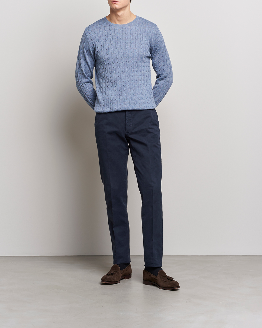 Herre | Trøjer | Stenströms | Merino Cable Crew Neck Light Blue