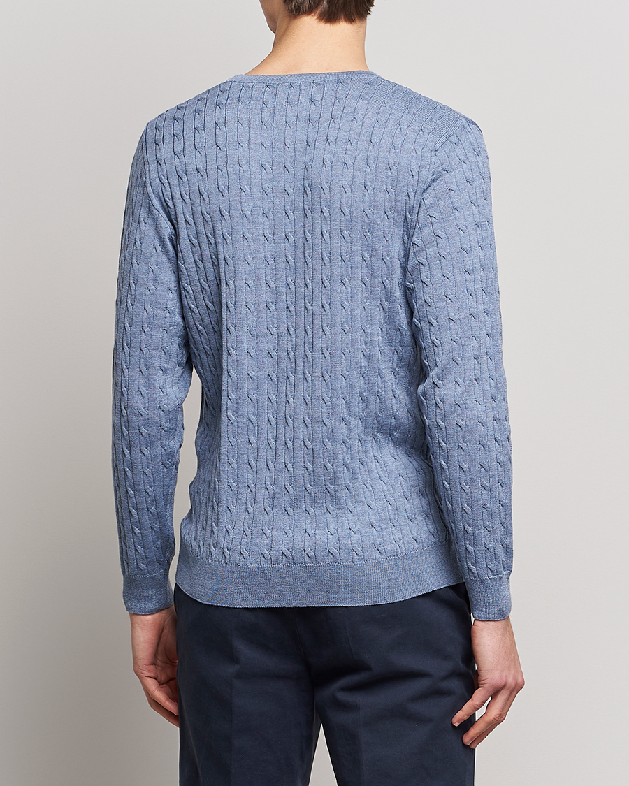 Herre | Trøjer | Stenströms | Merino Cable Crew Neck Light Blue