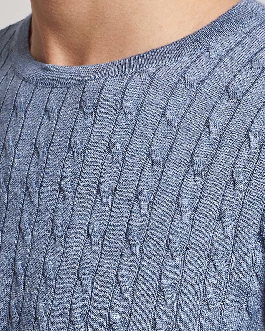 Herre | Trøjer | Stenströms | Merino Cable Crew Neck Light Blue