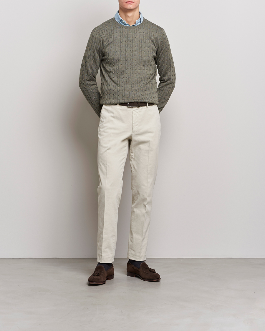 Herre | Trøjer | Stenströms | Merino Cable Crew Neck Olive