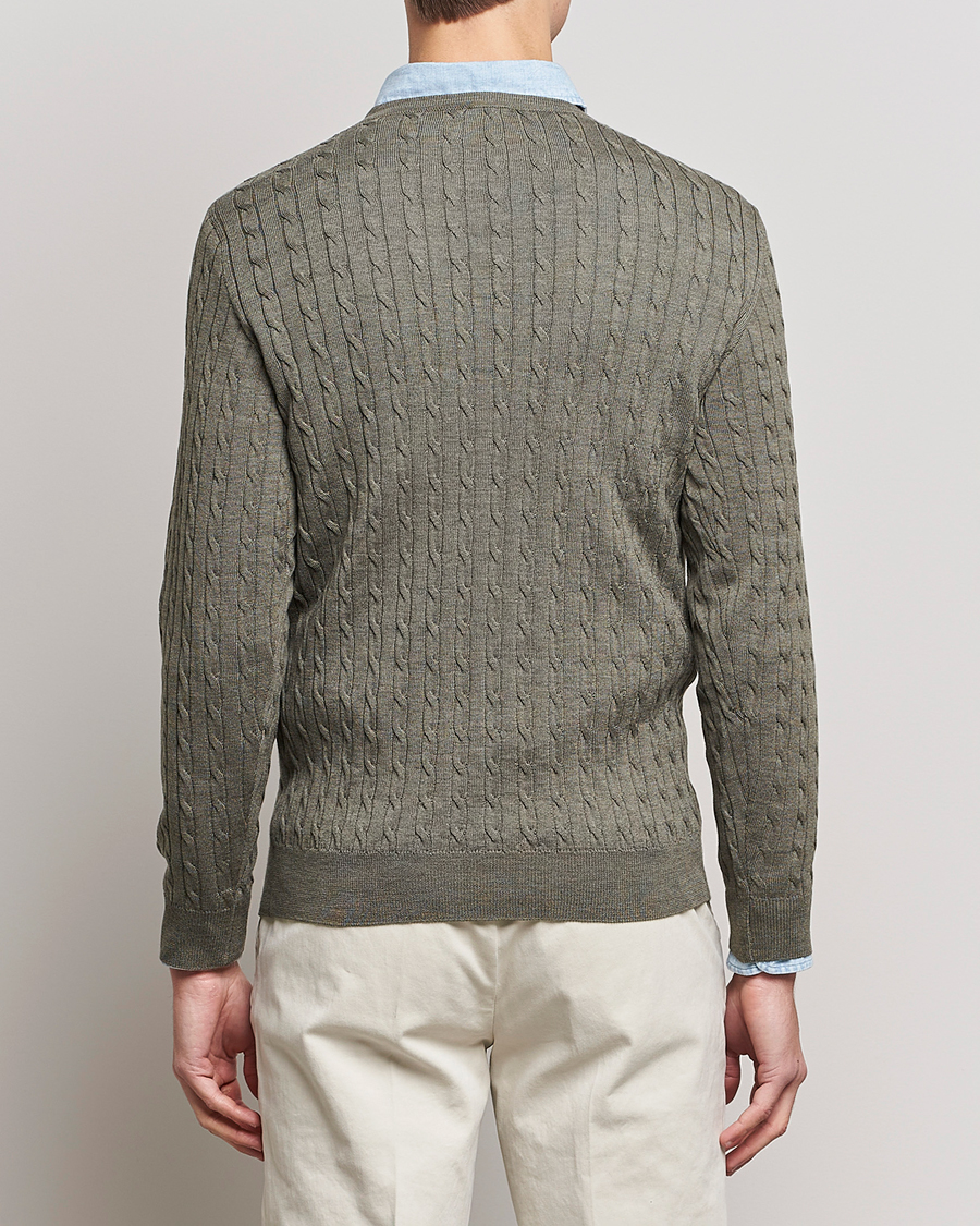 Herre | Trøjer | Stenströms | Merino Cable Crew Neck Olive