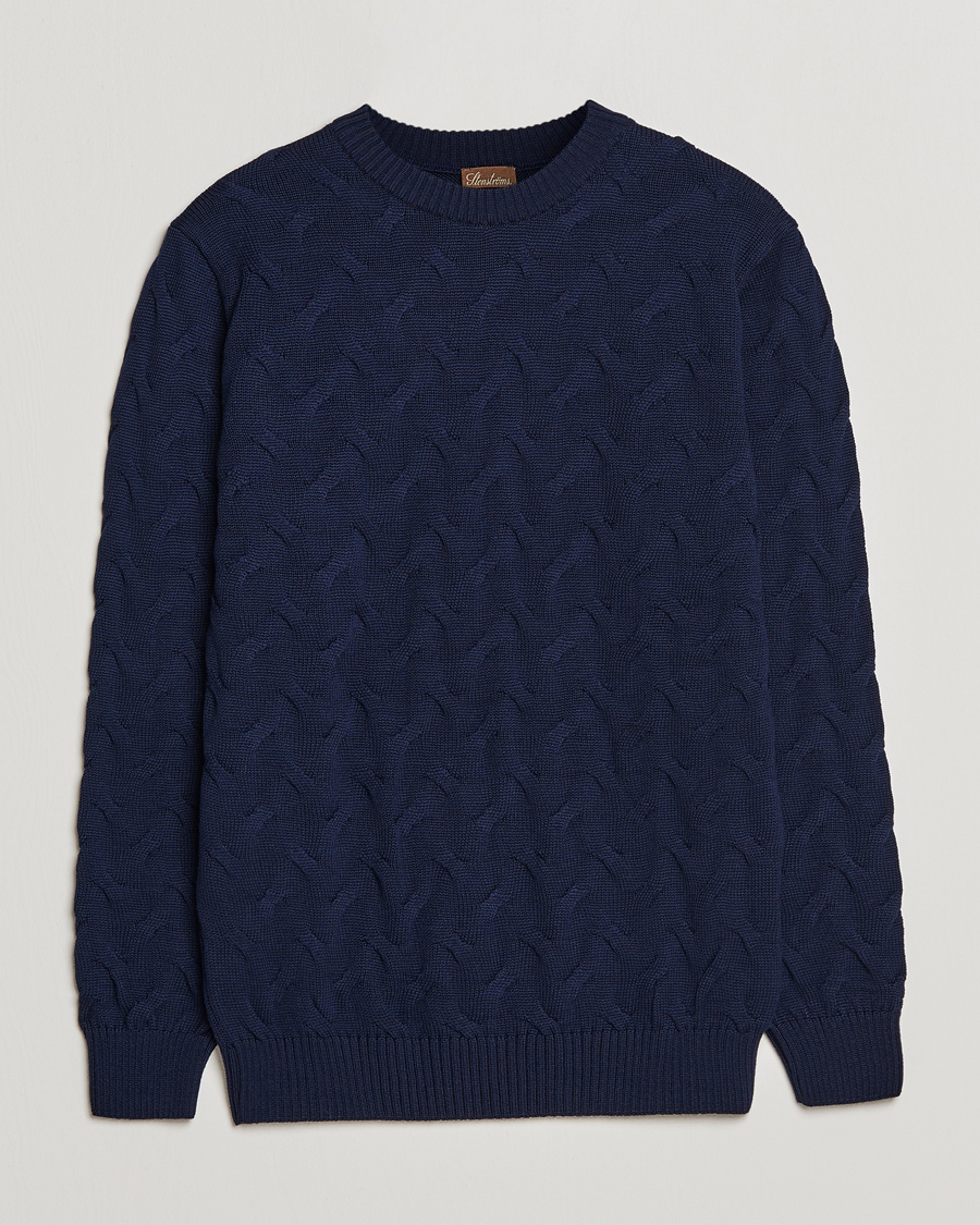 Herre | Trøjer | Stenströms | Heavy Cable Merino Crew Neck Navy