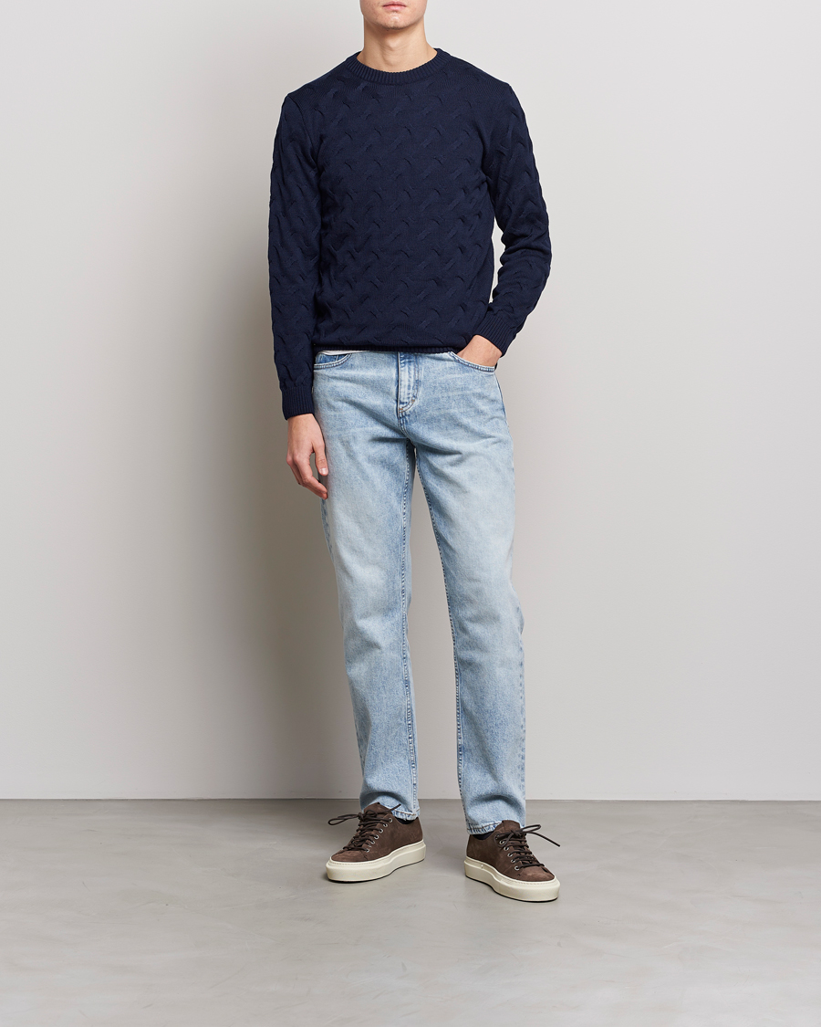 Herre | Trøjer | Stenströms | Heavy Cable Merino Crew Neck Navy