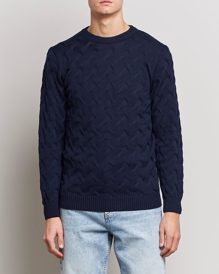 Herre | Trøjer | Stenströms | Heavy Cable Merino Crew Neck Navy
