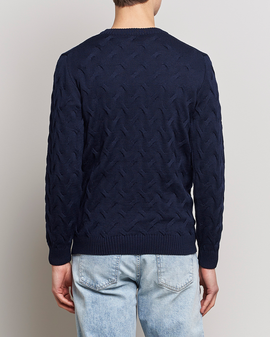 Herre | Trøjer | Stenströms | Heavy Cable Merino Crew Neck Navy