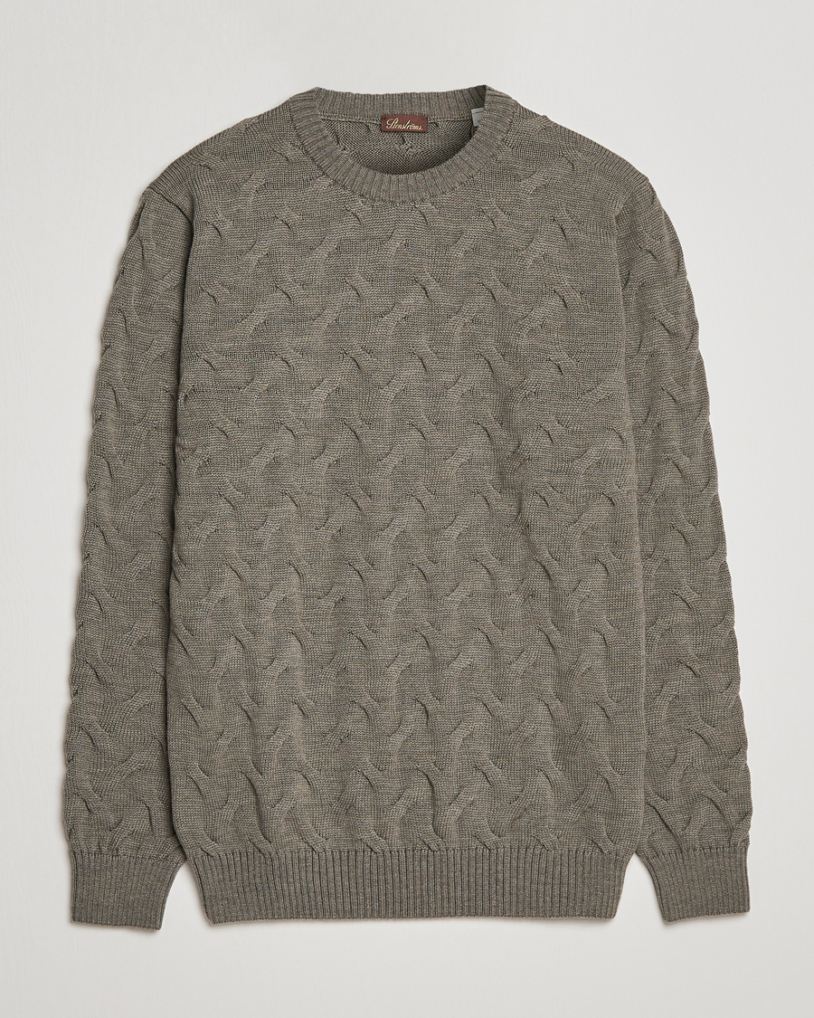 Herre | Trøjer | Stenströms | Heavy Cable Merino Crew Neck Olive