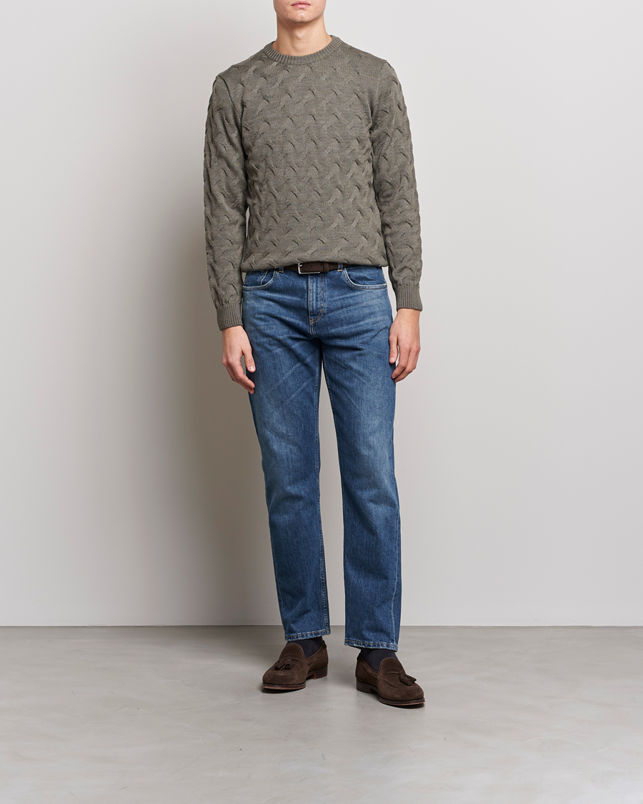 Herre | Trøjer | Stenströms | Heavy Cable Merino Crew Neck Olive