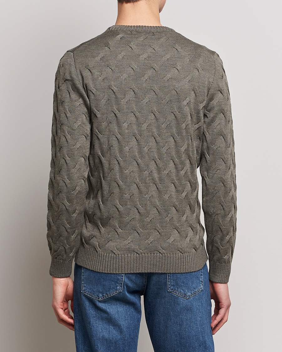 Herre | Trøjer | Stenströms | Heavy Cable Merino Crew Neck Olive