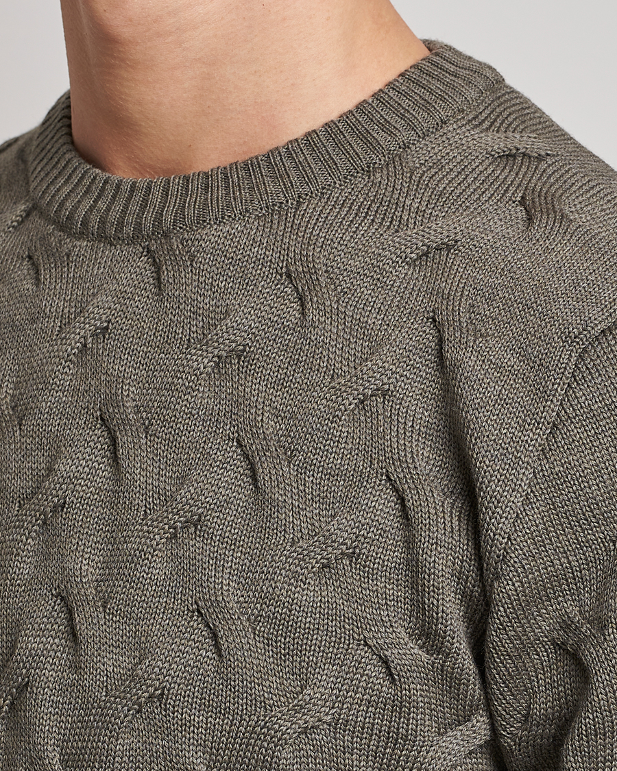 Herre | Trøjer | Stenströms | Heavy Cable Merino Crew Neck Olive