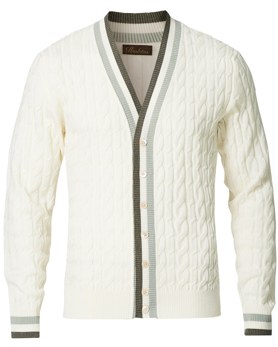 Herre | Trøjer | Stenströms | Contrast Merino Cable Cardigan White