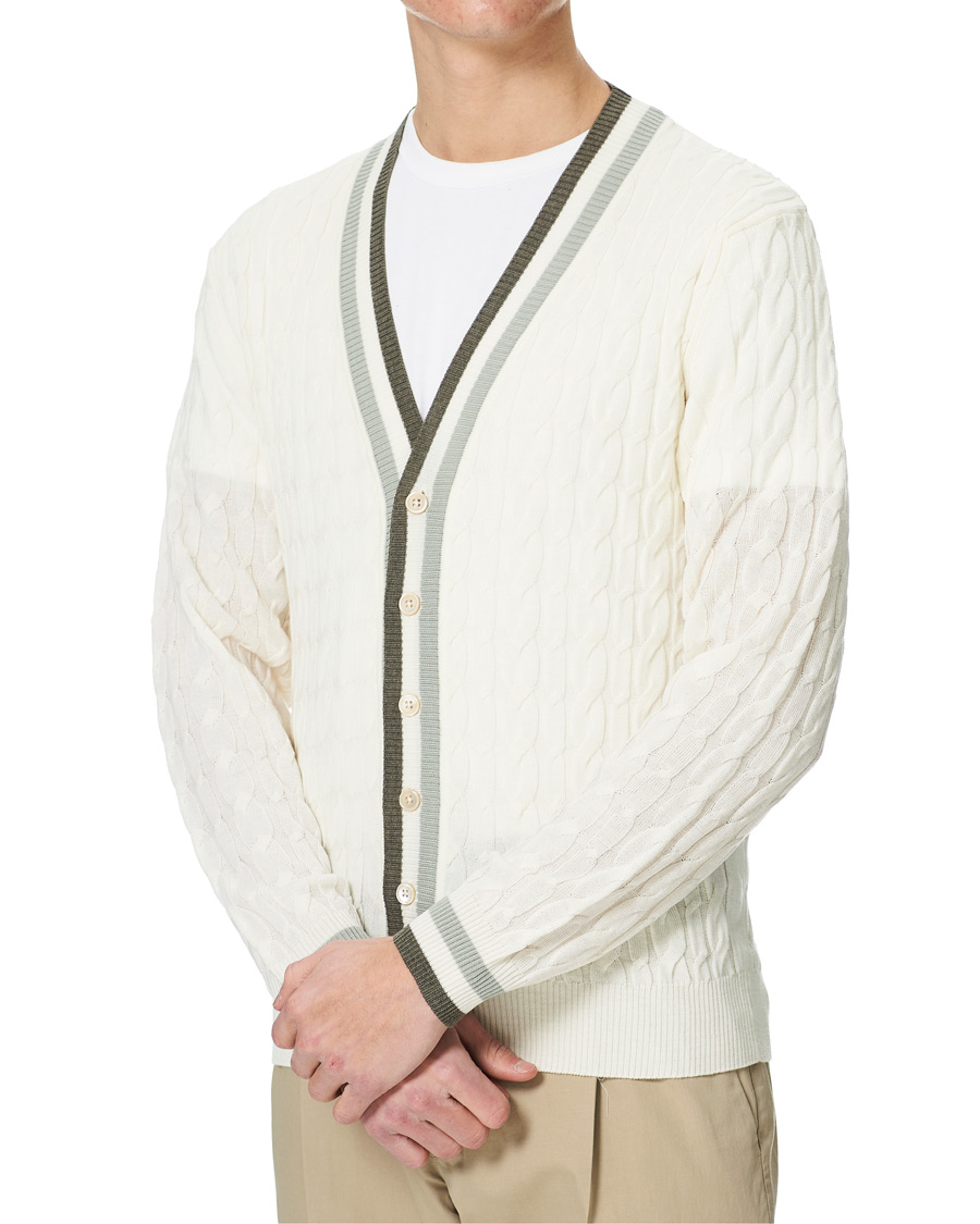 Herre | Trøjer | Stenströms | Contrast Merino Cable Cardigan White