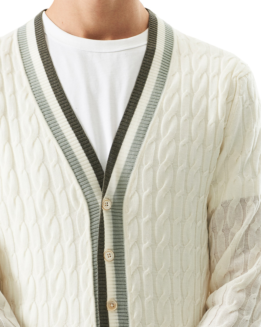 Herre | Trøjer | Stenströms | Contrast Merino Cable Cardigan White