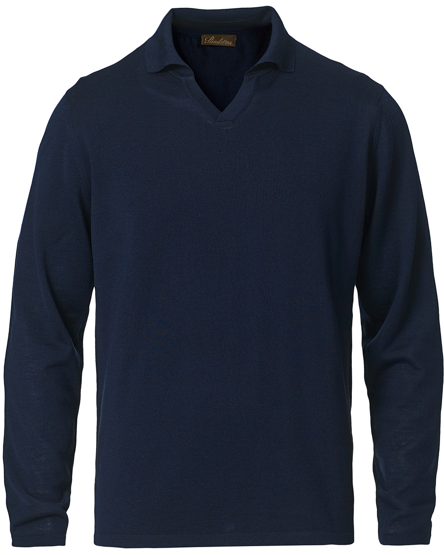 Herre | Trøjer | Stenströms | Fine Merino Long Sleeve Polo Navy