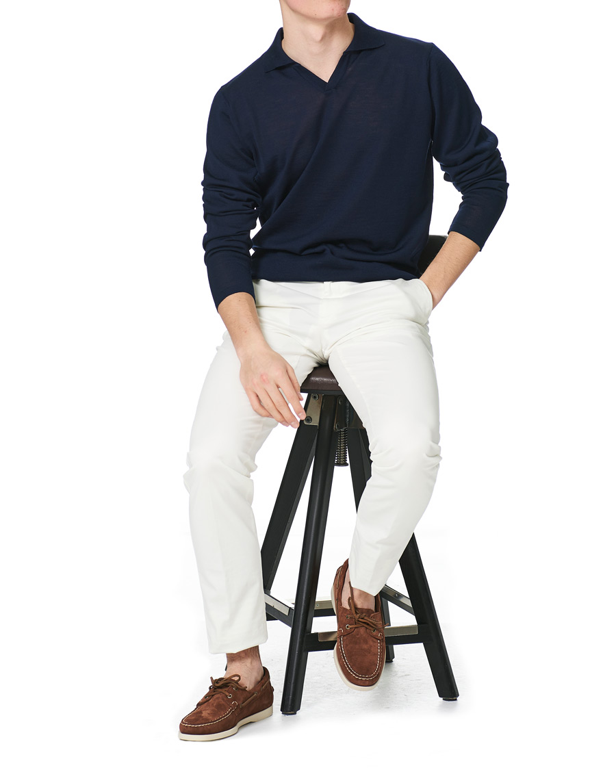 Herre | Trøjer | Stenströms | Fine Merino Long Sleeve Polo Navy