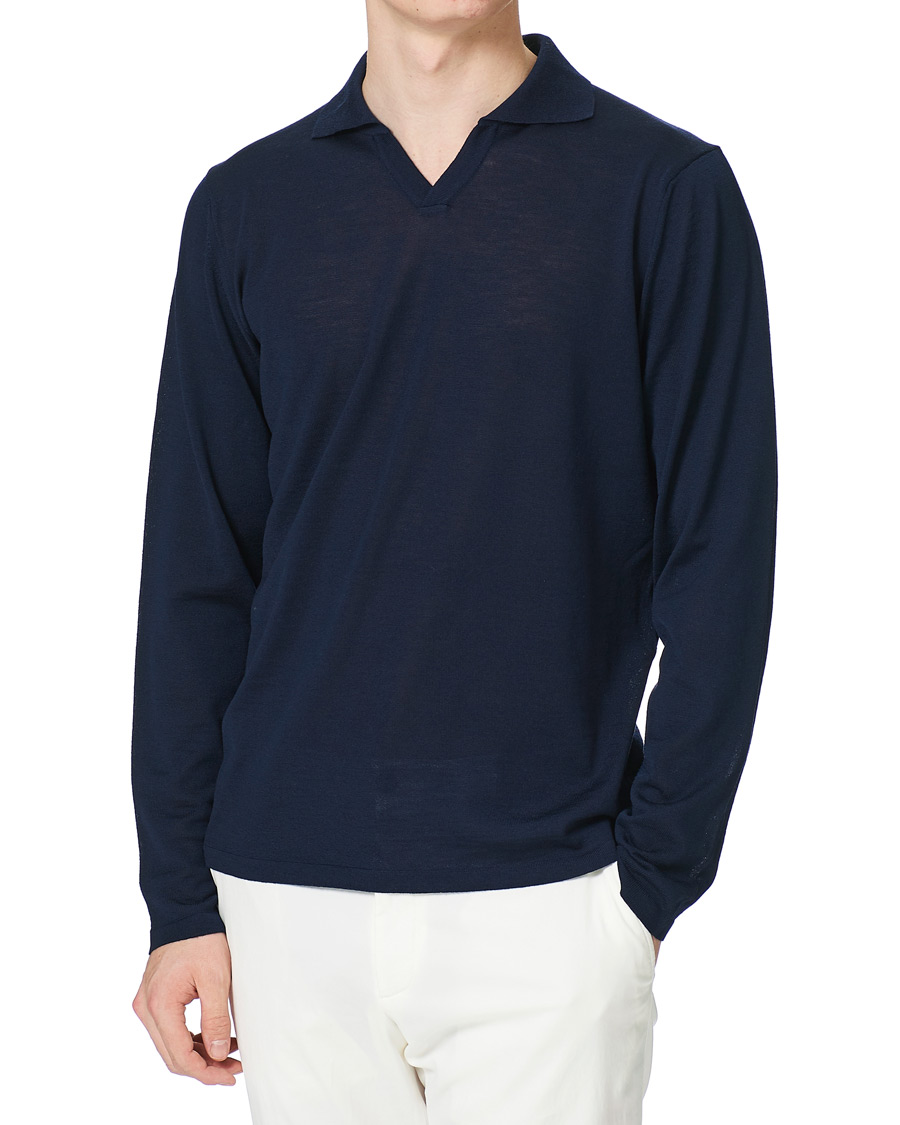 Herre | Trøjer | Stenströms | Fine Merino Long Sleeve Polo Navy