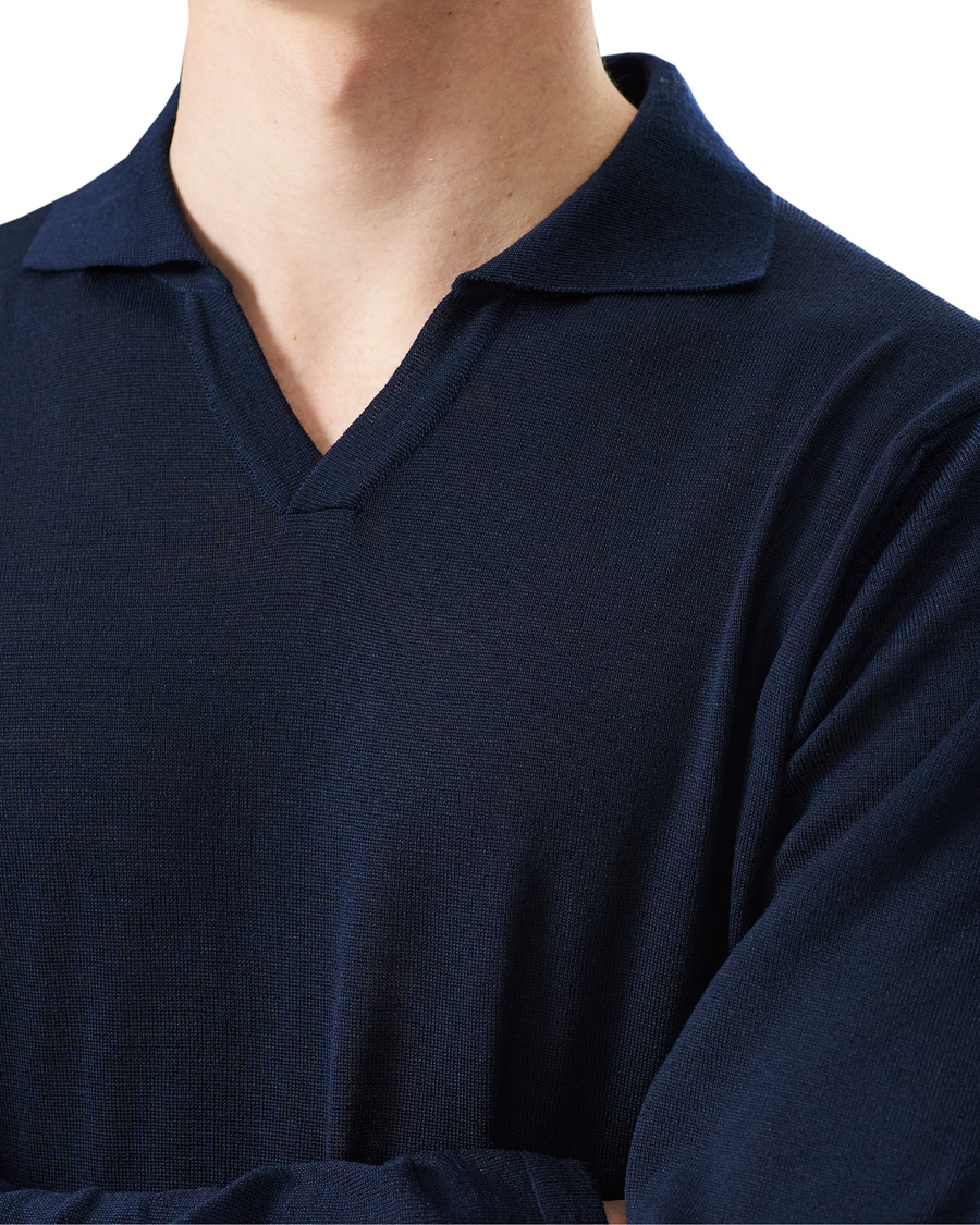 Herre | Trøjer | Stenströms | Fine Merino Long Sleeve Polo Navy