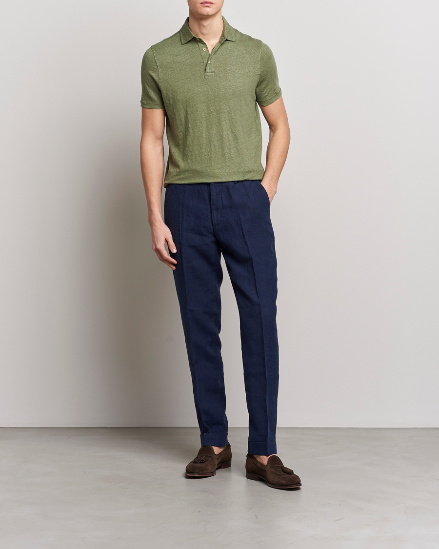 Herre | Polotrøjer | Stenströms | Linen Polo Shirt Olive