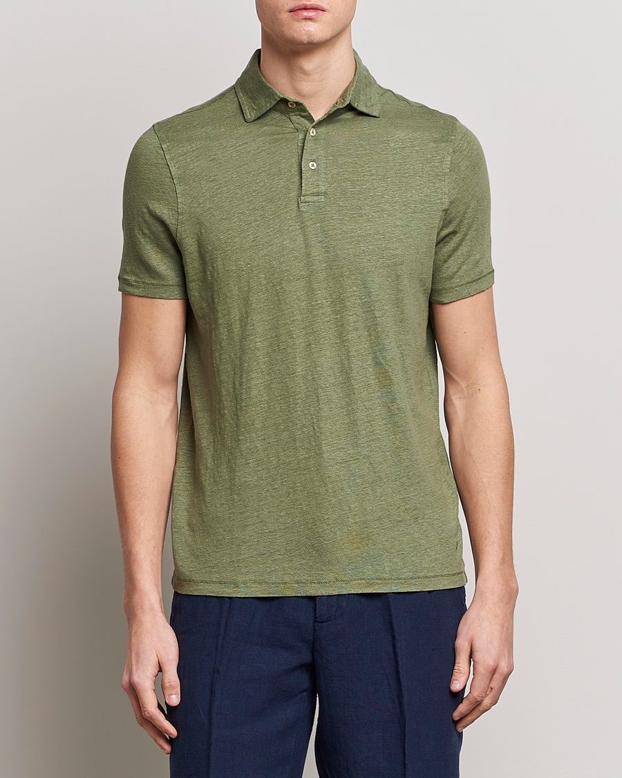 Herre | Polotrøjer | Stenströms | Linen Polo Shirt Olive