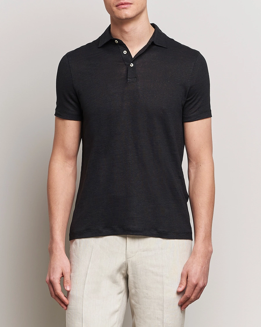 Herre | Tøj | Stenströms | Linen Polo Shirt Black