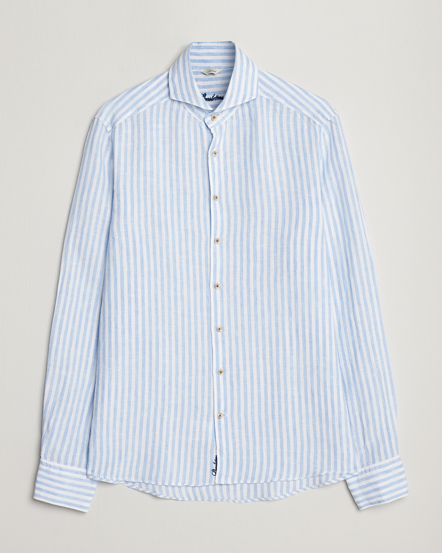 Herre | Skjorter | Stenströms | Slimline Cut Away Striped Linen Shirt Light Blue