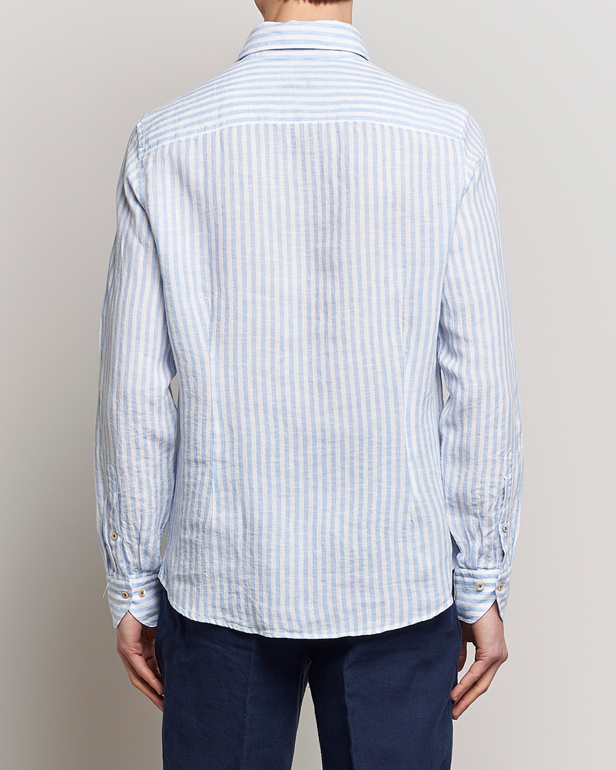 Herre | Skjorter | Stenströms | Slimline Cut Away Striped Linen Shirt Light Blue