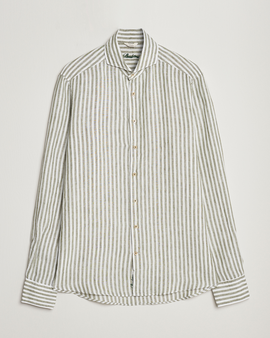 Herre | Skjorter | Stenströms | Slimline Cut Away Striped Linen Shirt Green