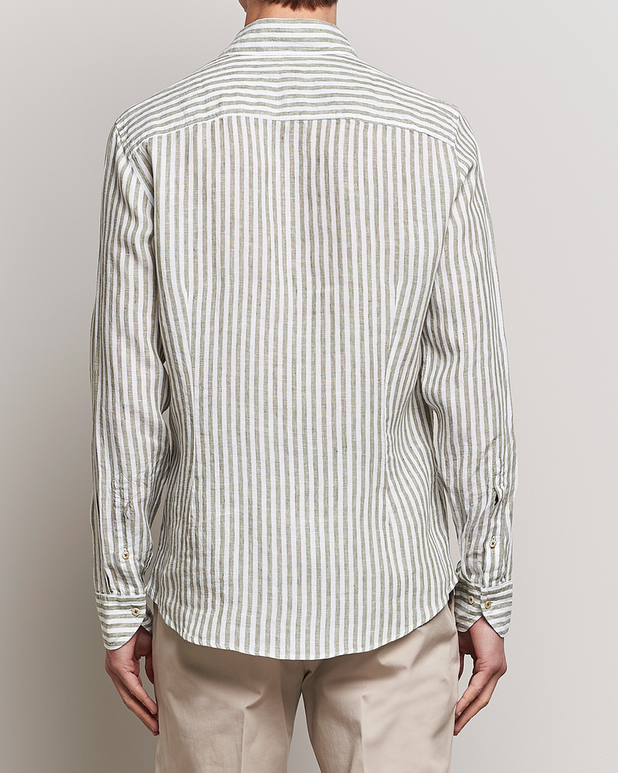 Herre | Skjorter | Stenströms | Slimline Cut Away Striped Linen Shirt Green