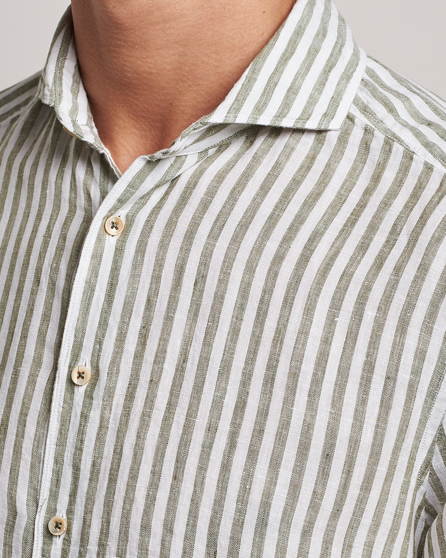 Herre | Skjorter | Stenströms | Slimline Cut Away Striped Linen Shirt Green