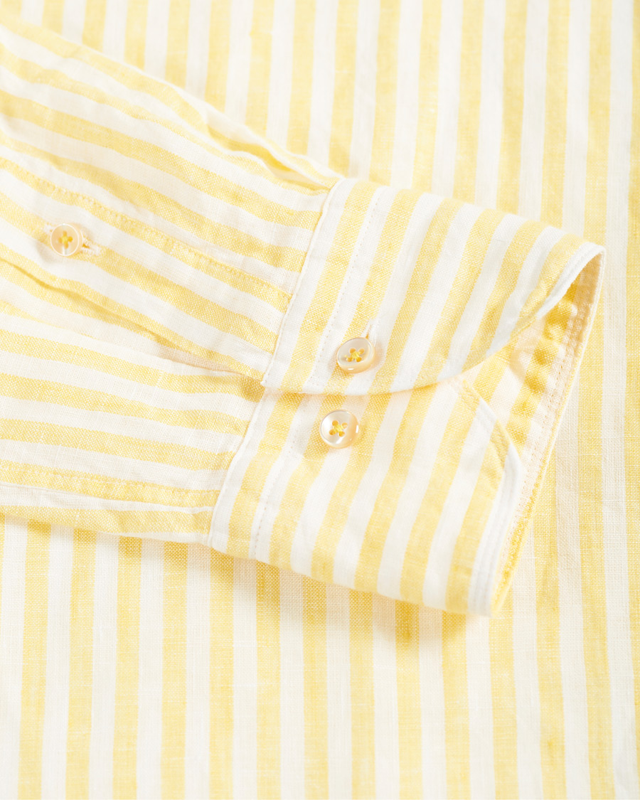 Herre | Skjorter | Stenströms | Slimline Cut Away Striped Linen Shirt Yellow