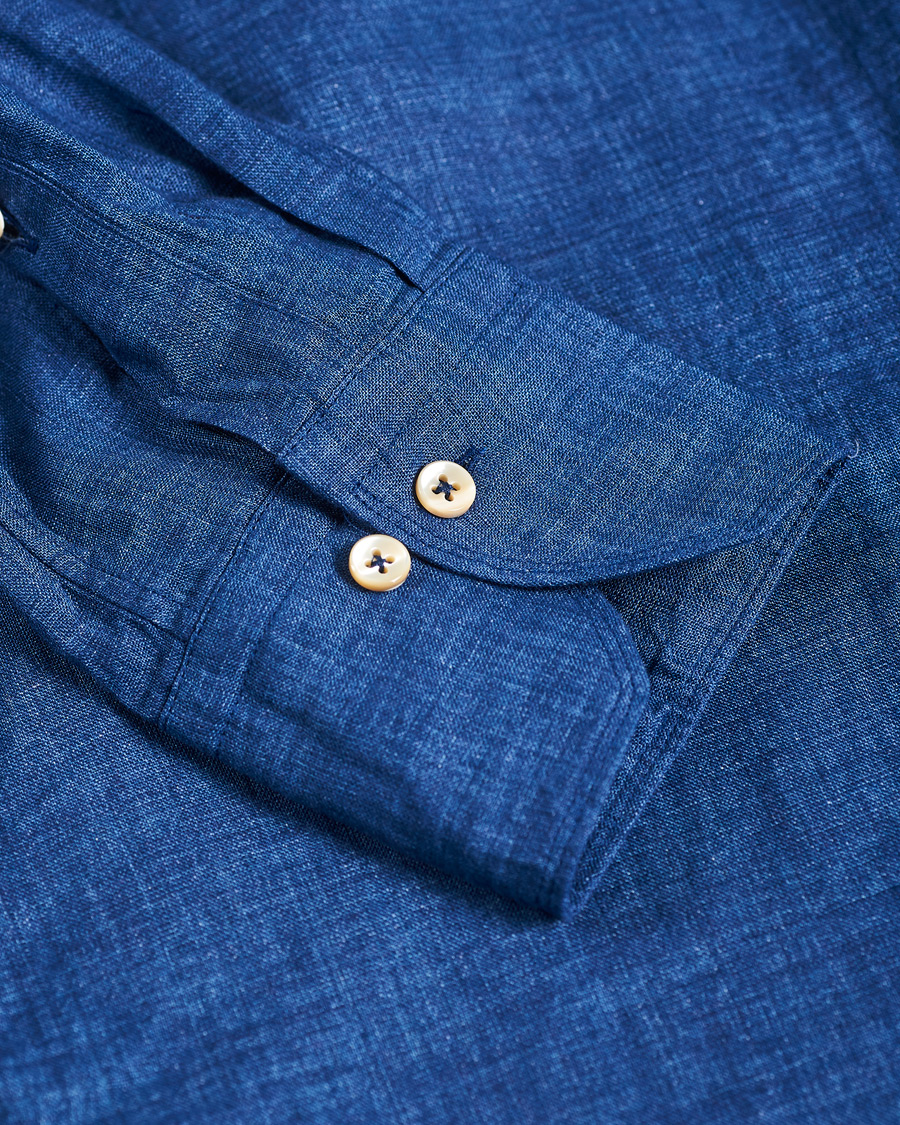 Herre | Skjorter | Stenströms | Slimline Cut Away Linen Shirt Dark Blue