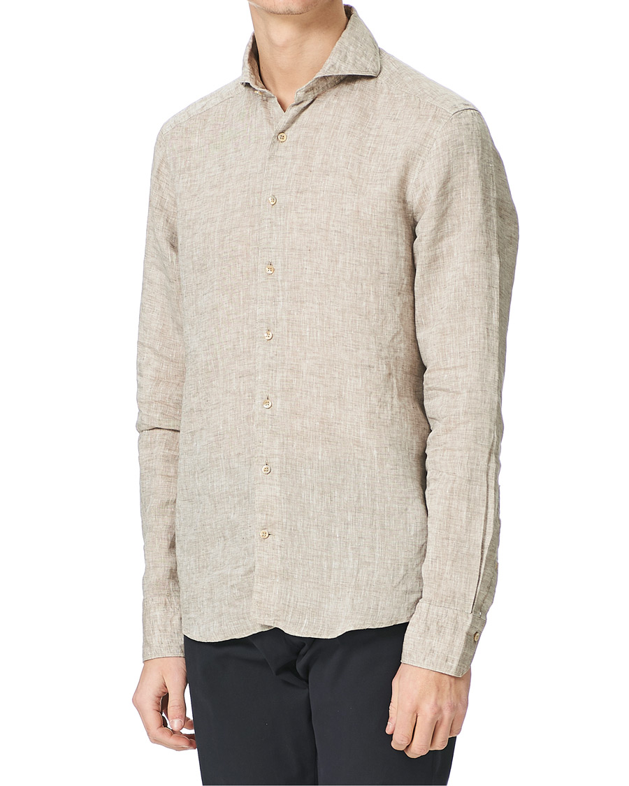 Herre | Skjorter | Stenströms | Slimline Cut Away Linen Shirt Taupe