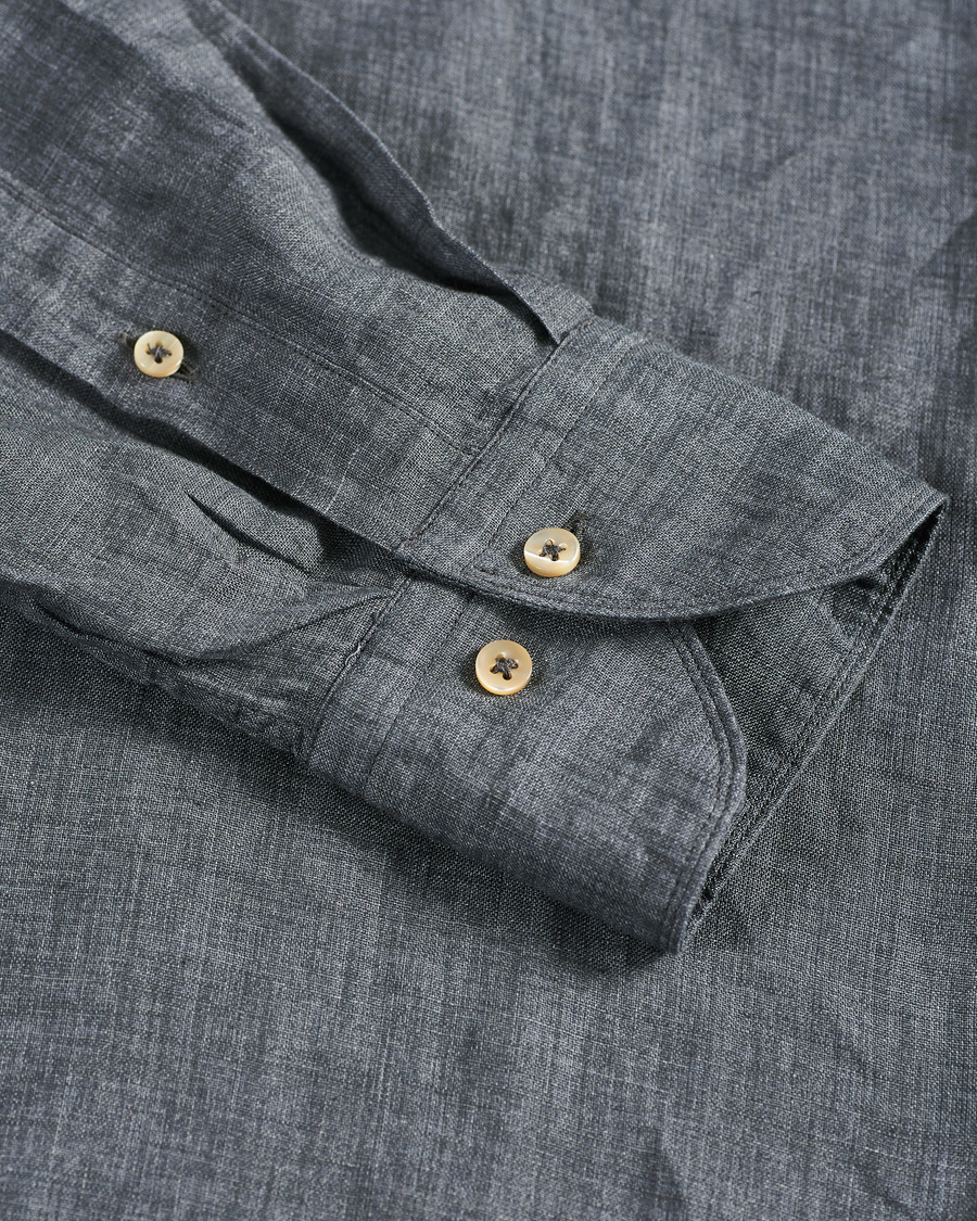 Herre | Skjorter | Stenströms | Slimline Cut Away Linen Shirt Dark Grey