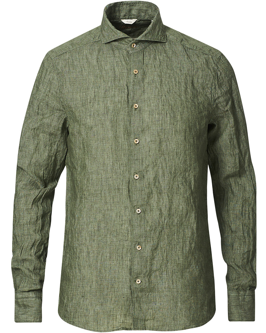Herre | Skjorter | Stenströms | Slimline Cut Away Linen Shirt Olive