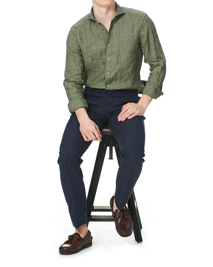 Herre | Skjorter | Stenströms | Slimline Cut Away Linen Shirt Olive