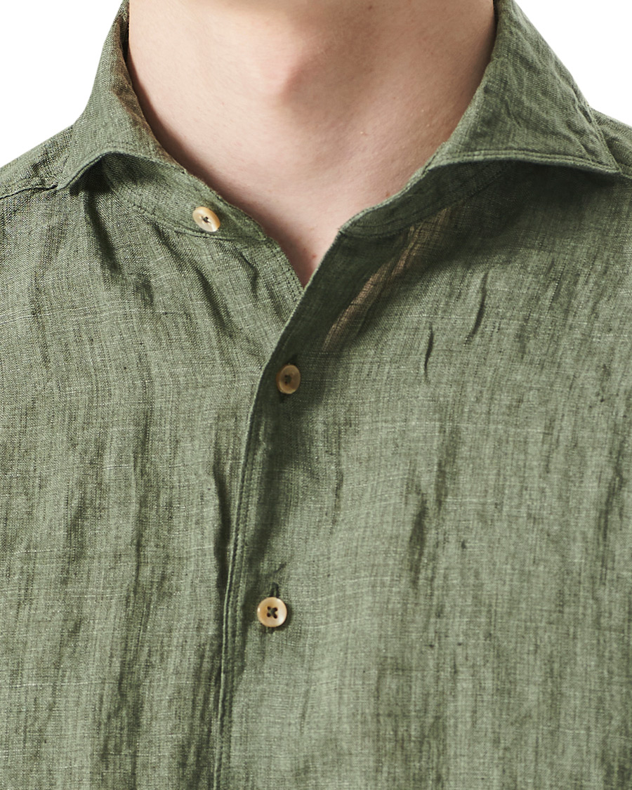 Herre | Skjorter | Stenströms | Slimline Cut Away Linen Shirt Olive
