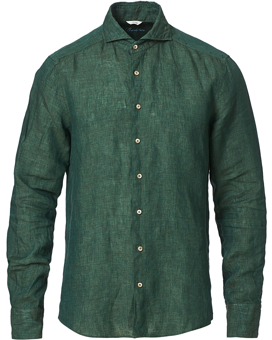 Herre | Skjorter | Stenströms | Slimline Cut Away Linen Shirt Dark Green
