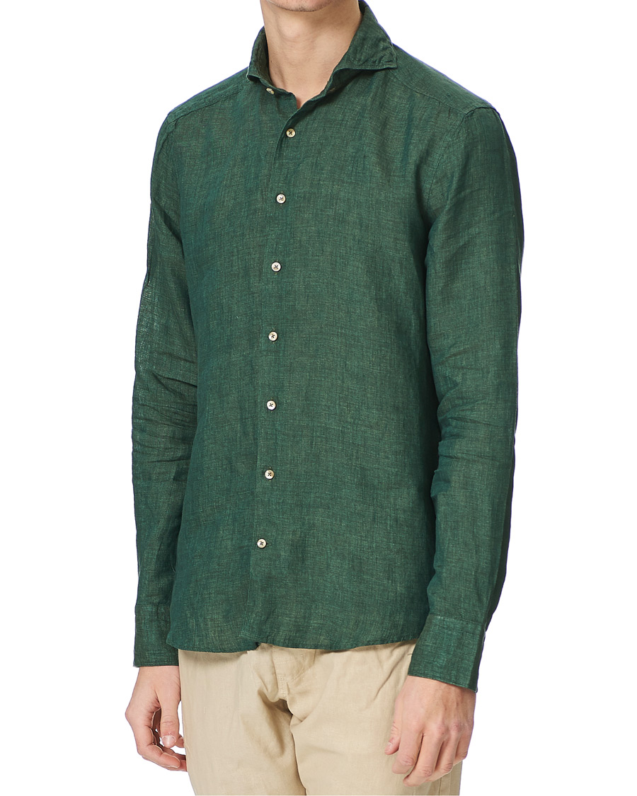 Herre | Skjorter | Stenströms | Slimline Cut Away Linen Shirt Dark Green