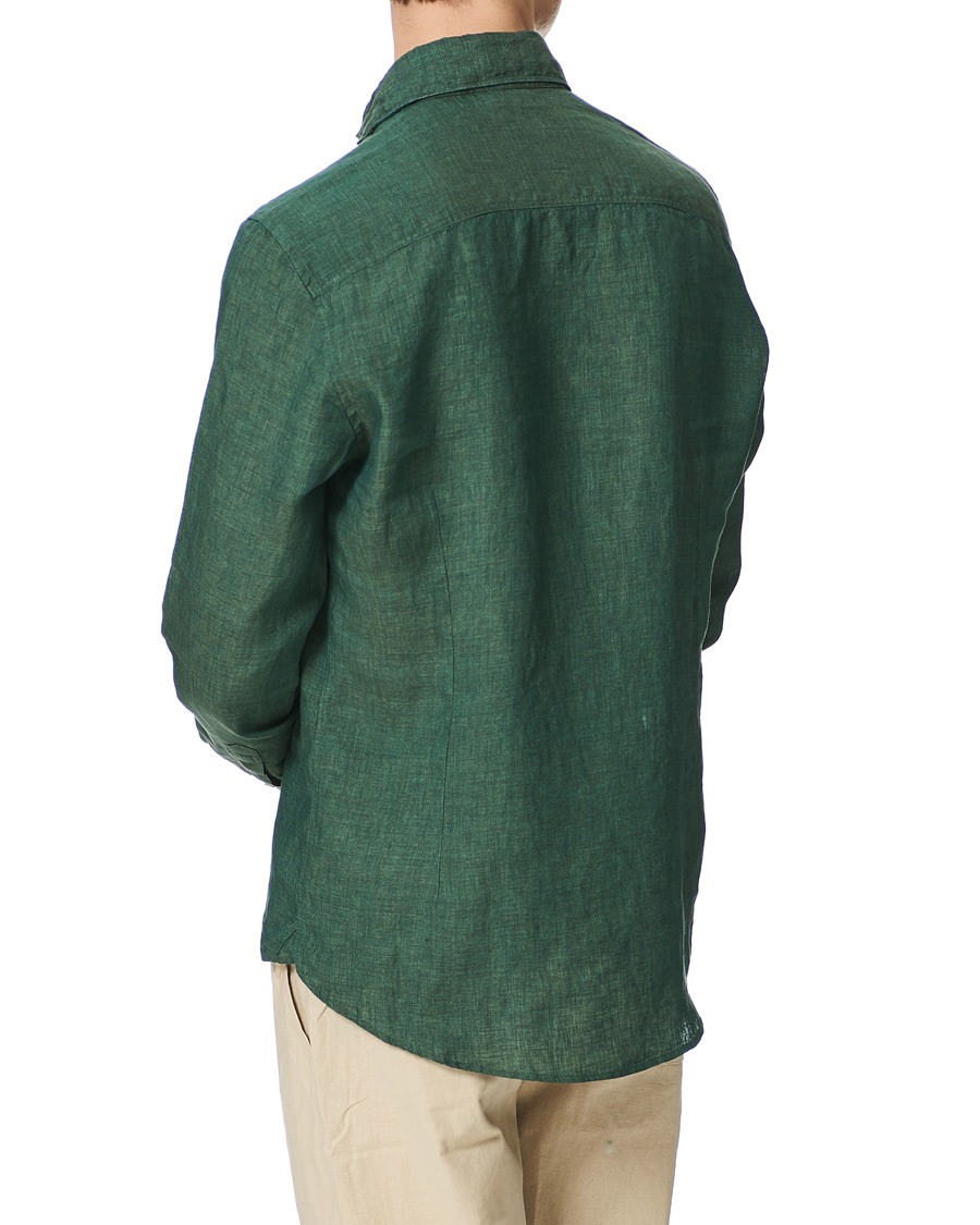 Herre | Skjorter | Stenströms | Slimline Cut Away Linen Shirt Dark Green