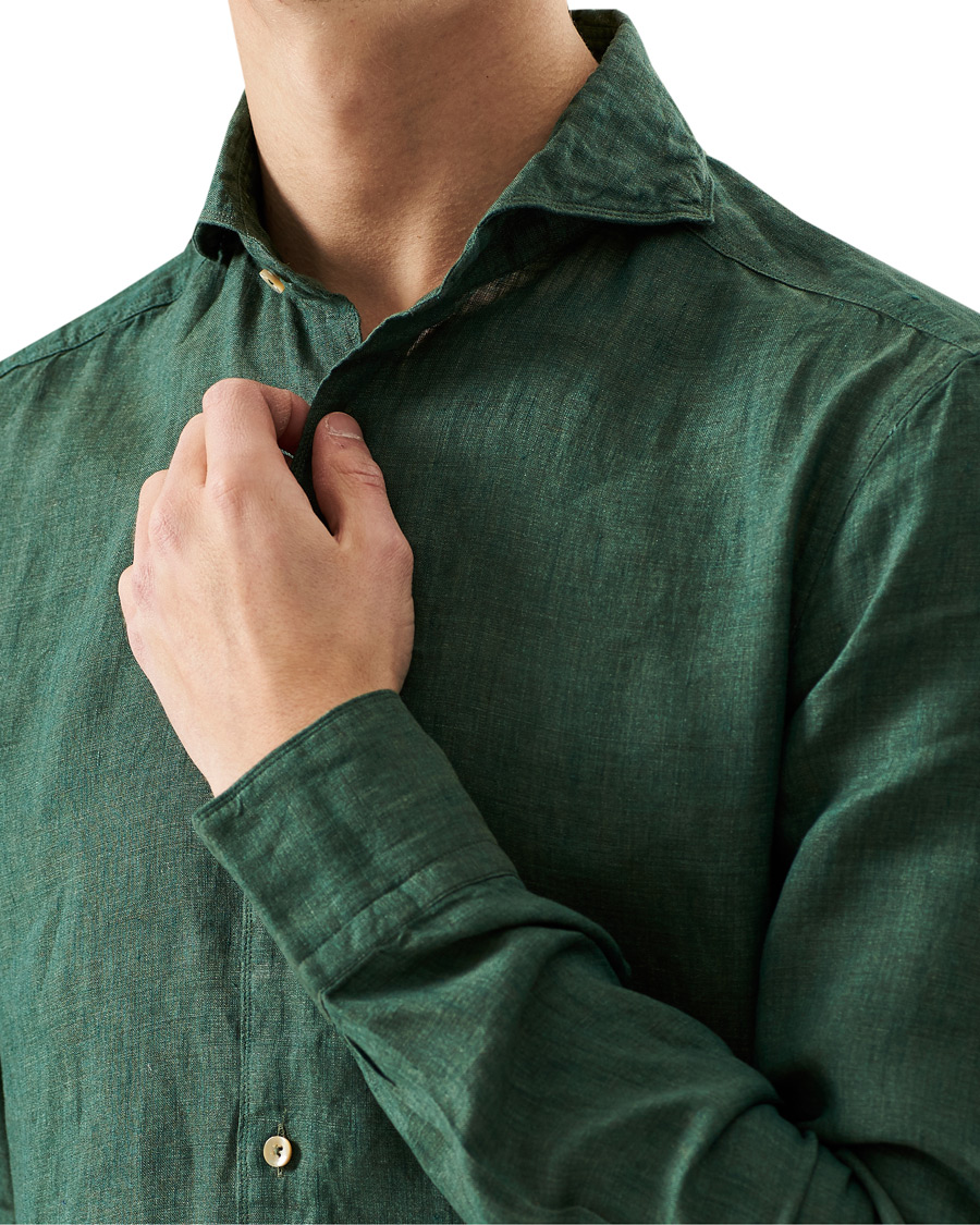Herre | Skjorter | Stenströms | Slimline Cut Away Linen Shirt Dark Green