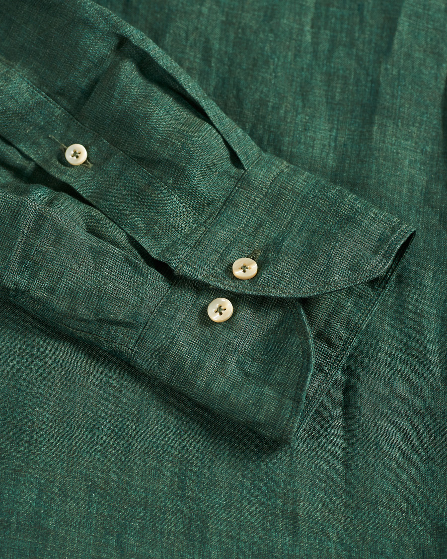 Herre | Skjorter | Stenströms | Slimline Cut Away Linen Shirt Dark Green