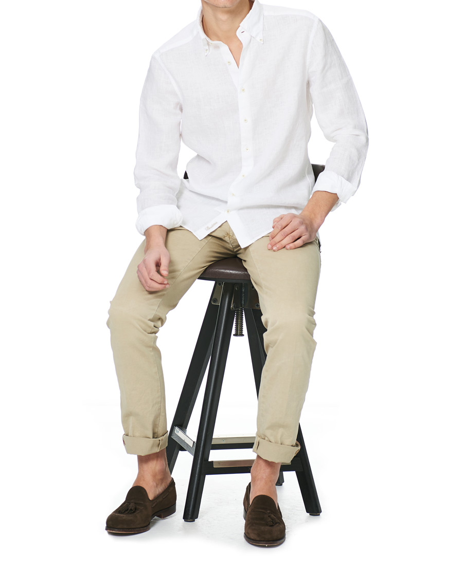 Herre | Skjorter | Stenströms | Slimline Button Down Linen Shirt White