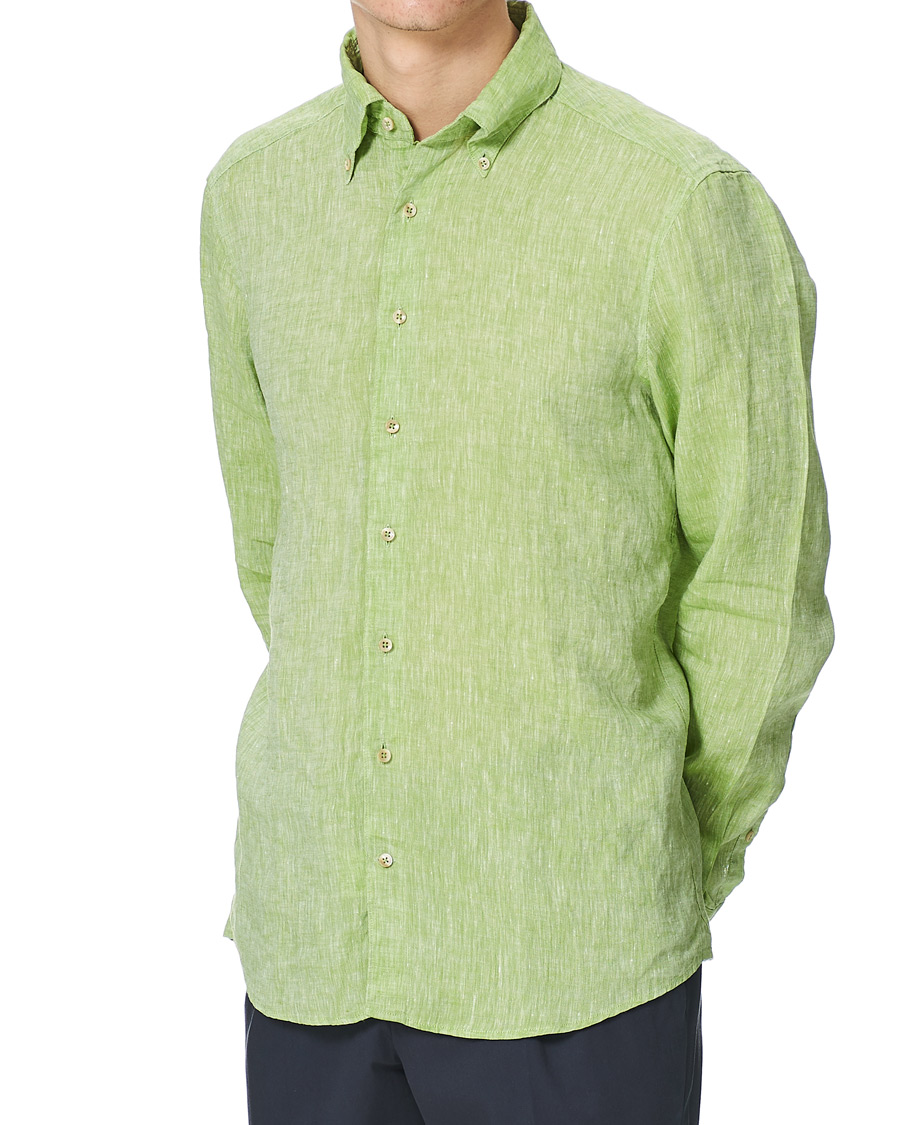 Herre | Skjorter | Stenströms | Slimline Button Down Linen Shirt Pistachio